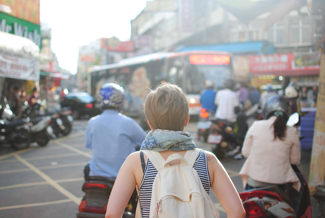 Person walking in the busy streets.