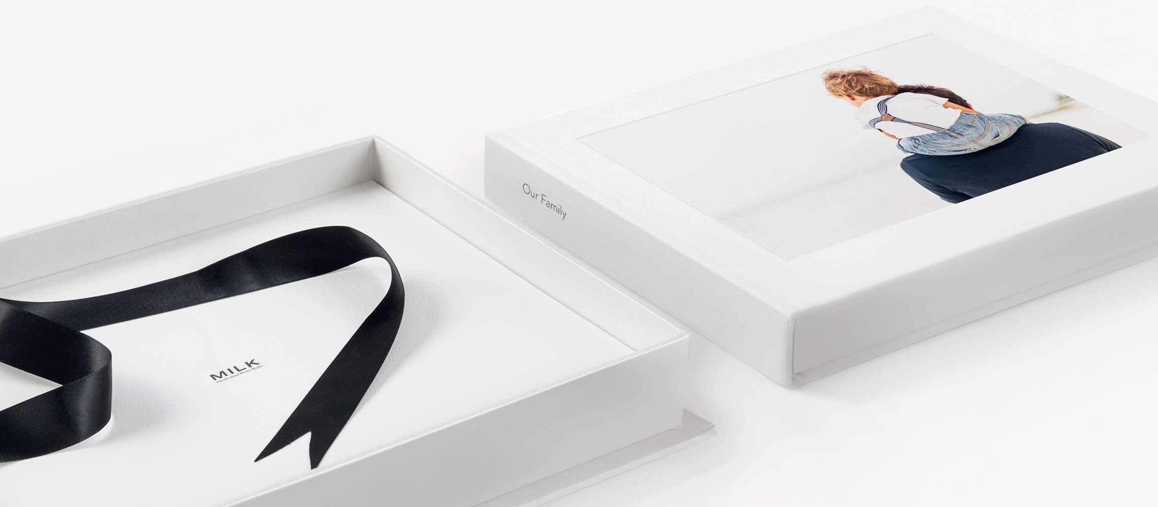 White archival photo album with presentation box