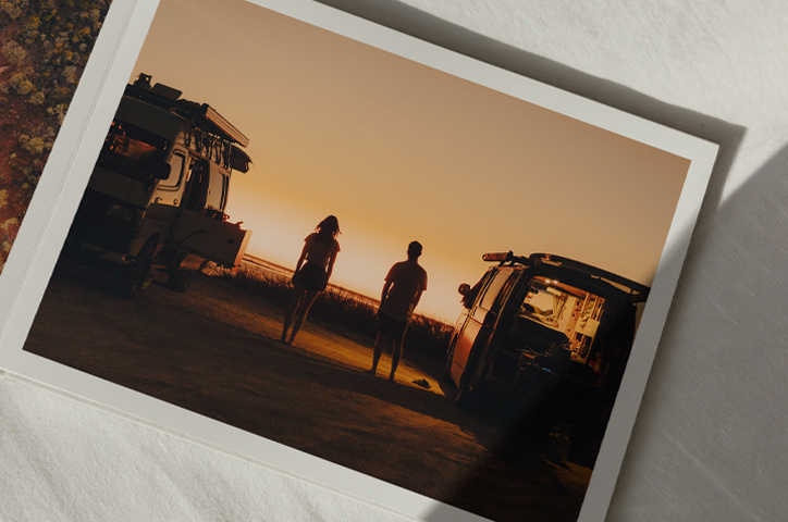 Open photo book with travel photo