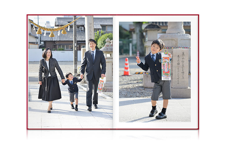 Japanese family smile in front of shrine