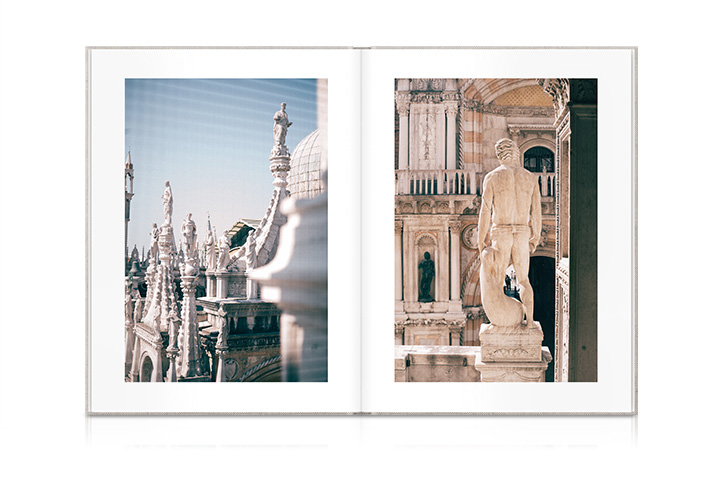 Double page spread of European architecture.