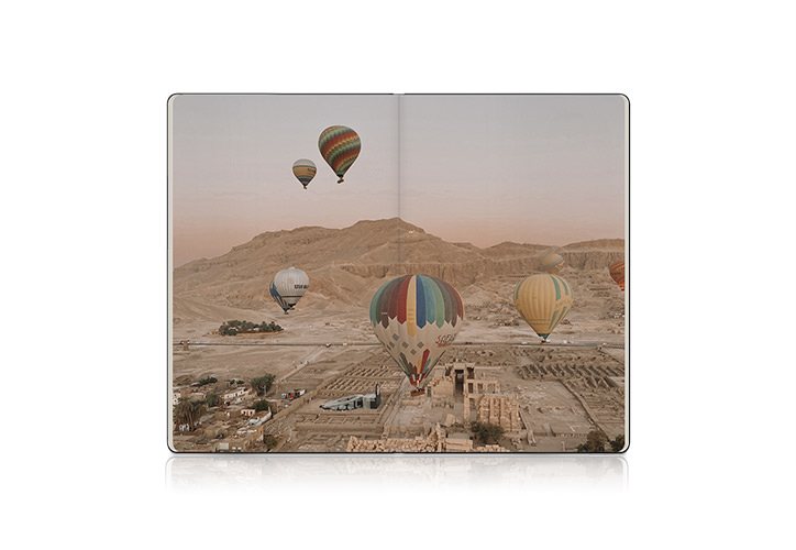 Moleskine Photo Book with double-page spread of hot air balloons in Egypt