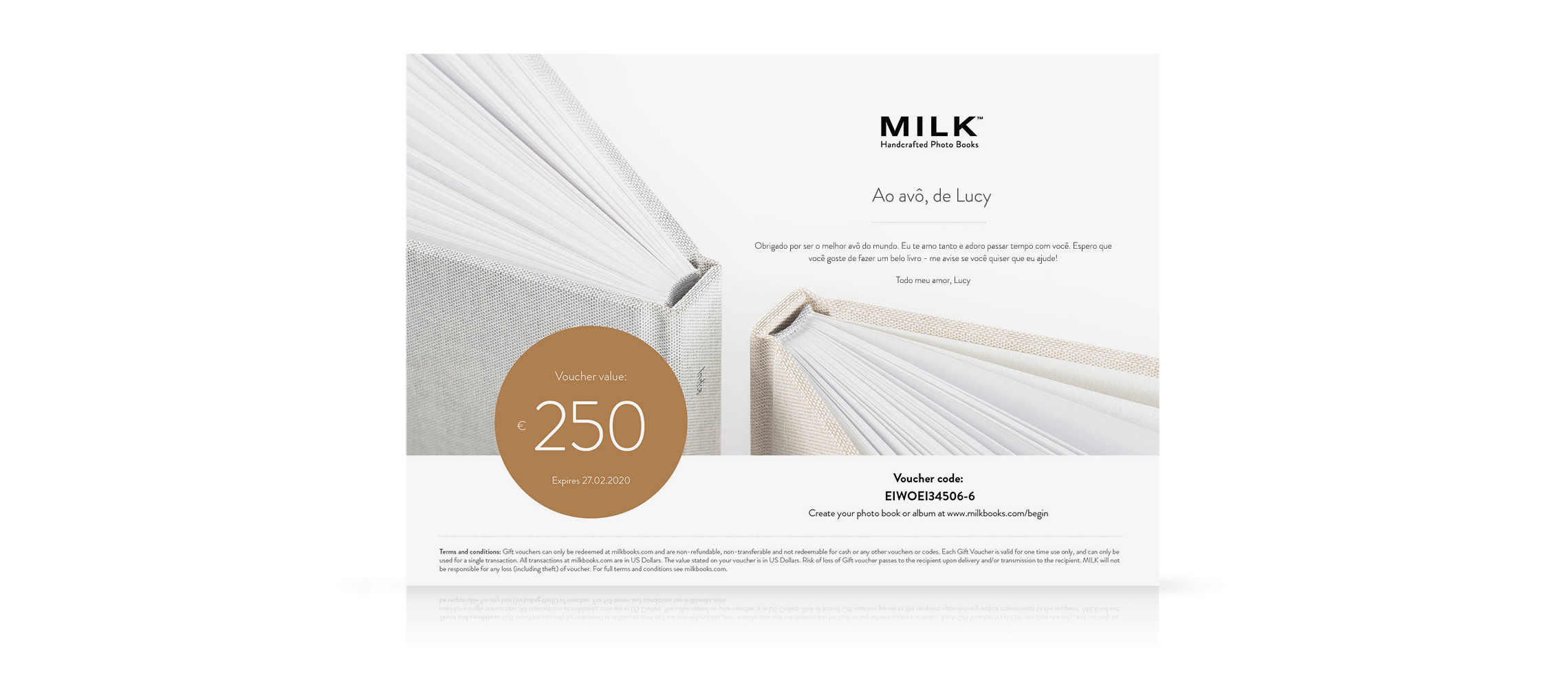 Vale-compras MILK no valor de 250 euros.