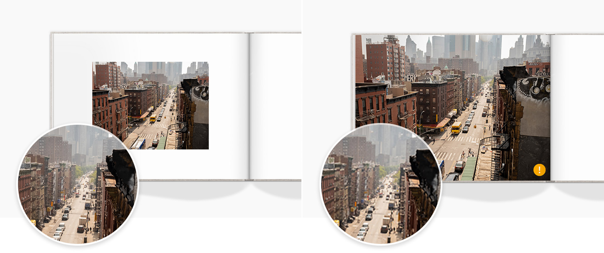 Two images of New York City showing high quality and low res images being used