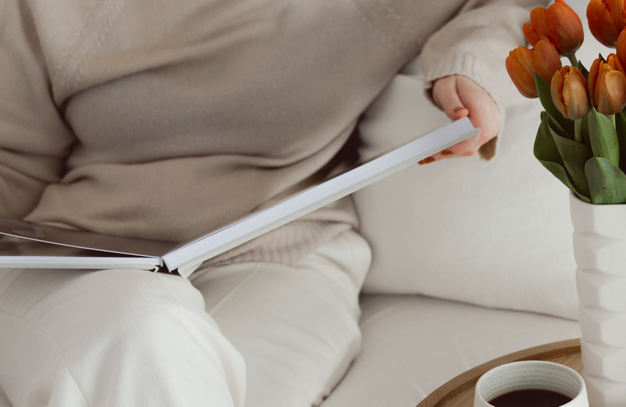 Woman looking through a photo album
