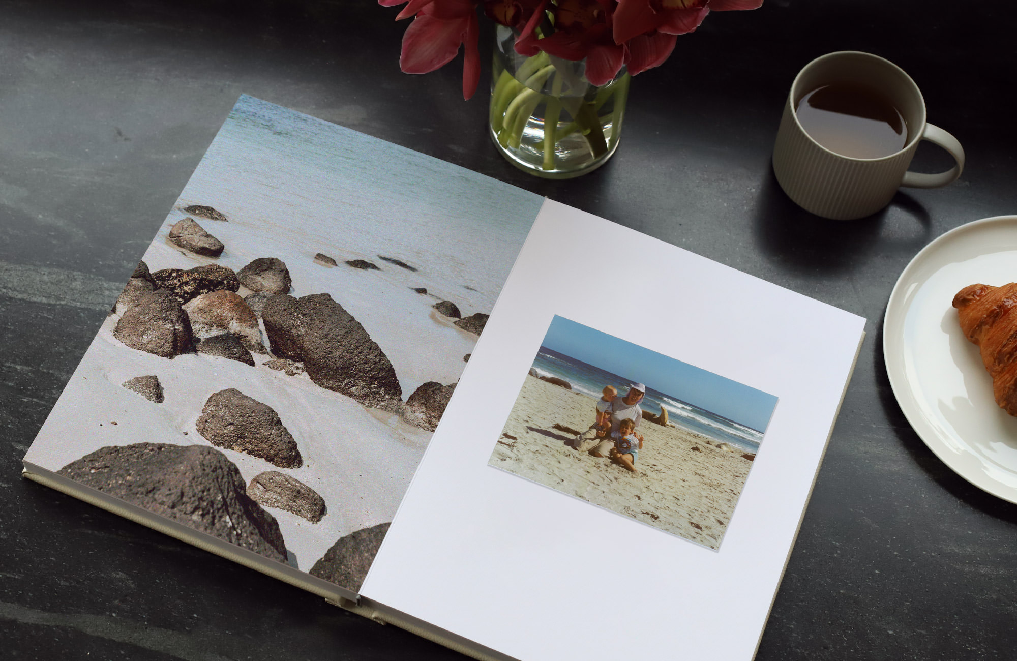 Open photo album with scanned colour photos