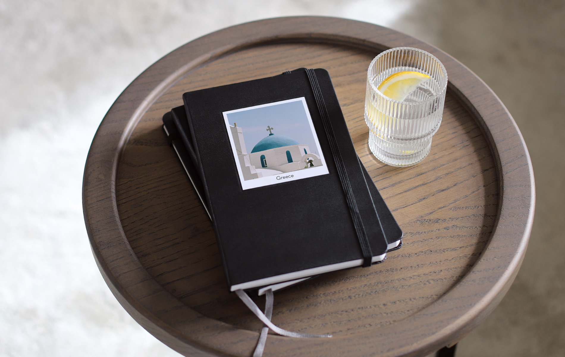 Moleskine Photo Book on coffee table with travel image on the cover