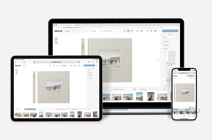 Different devices with the MILK Design Studio on screen