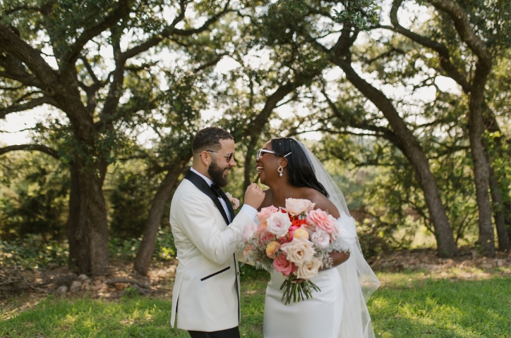 Newlywed couple sharing a laugh
