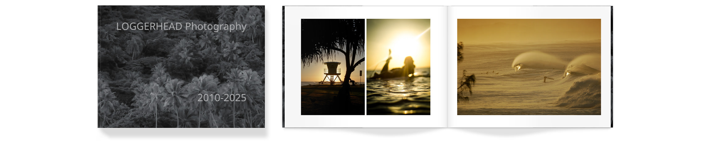 Landscape Softcover Photo Book with photos of a beach in sunset lighting.