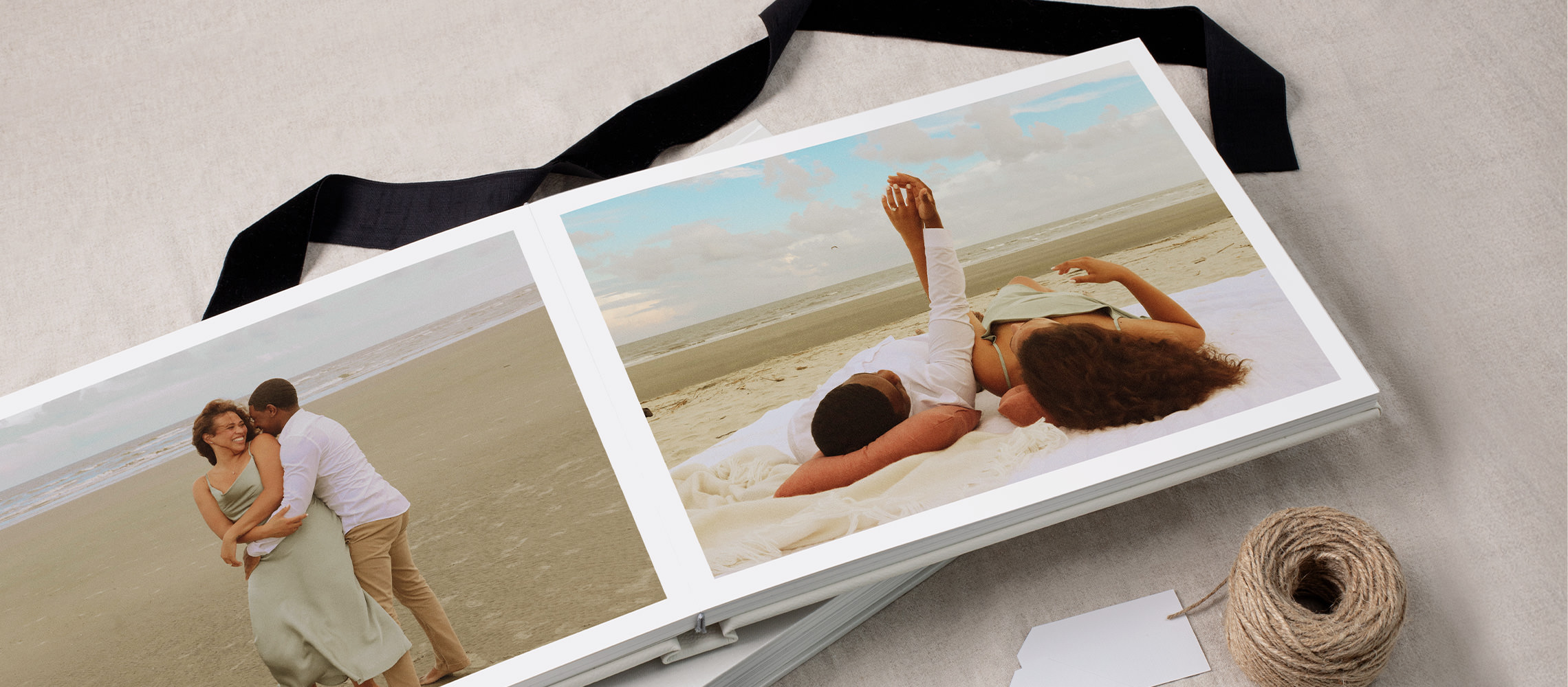 Photos of couple at beach in photo book