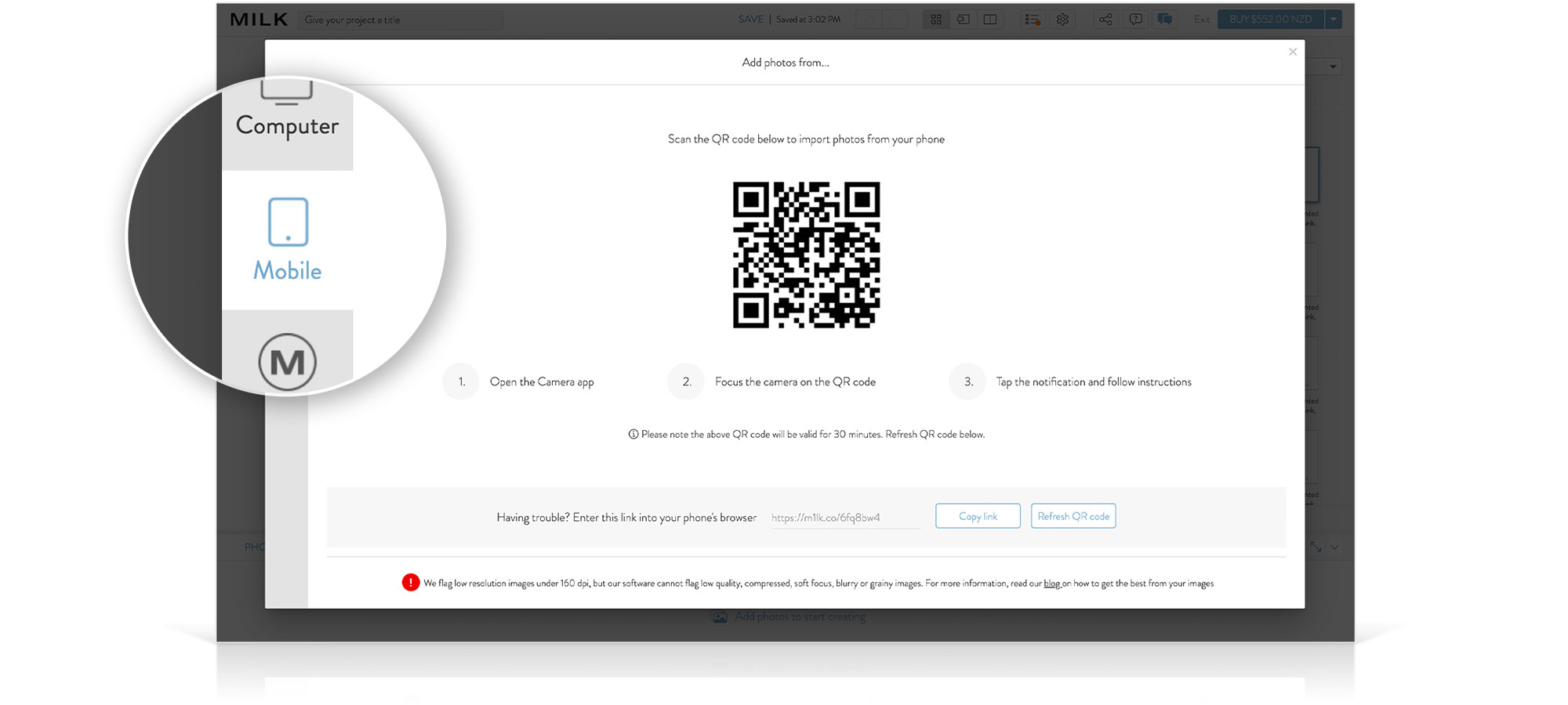 Screenshot of Mobile tab in Design Studio