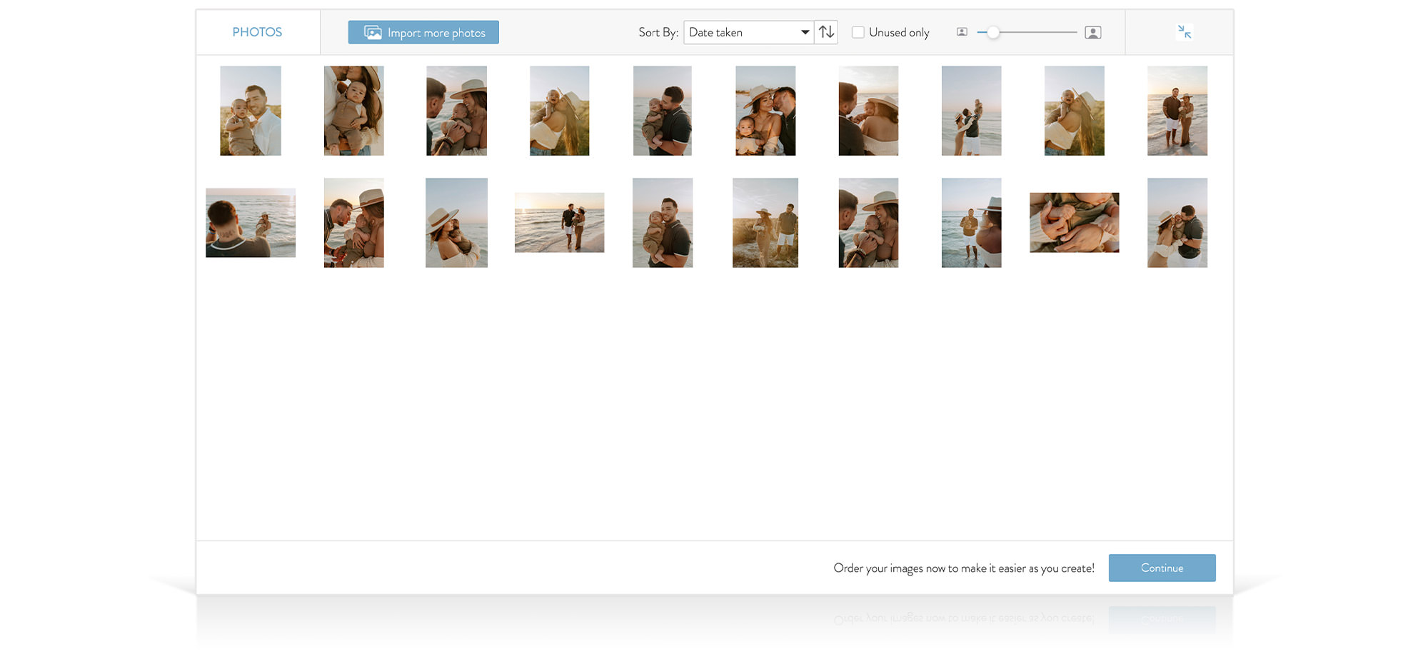 Screenshot of imported photos in Design Studio image library