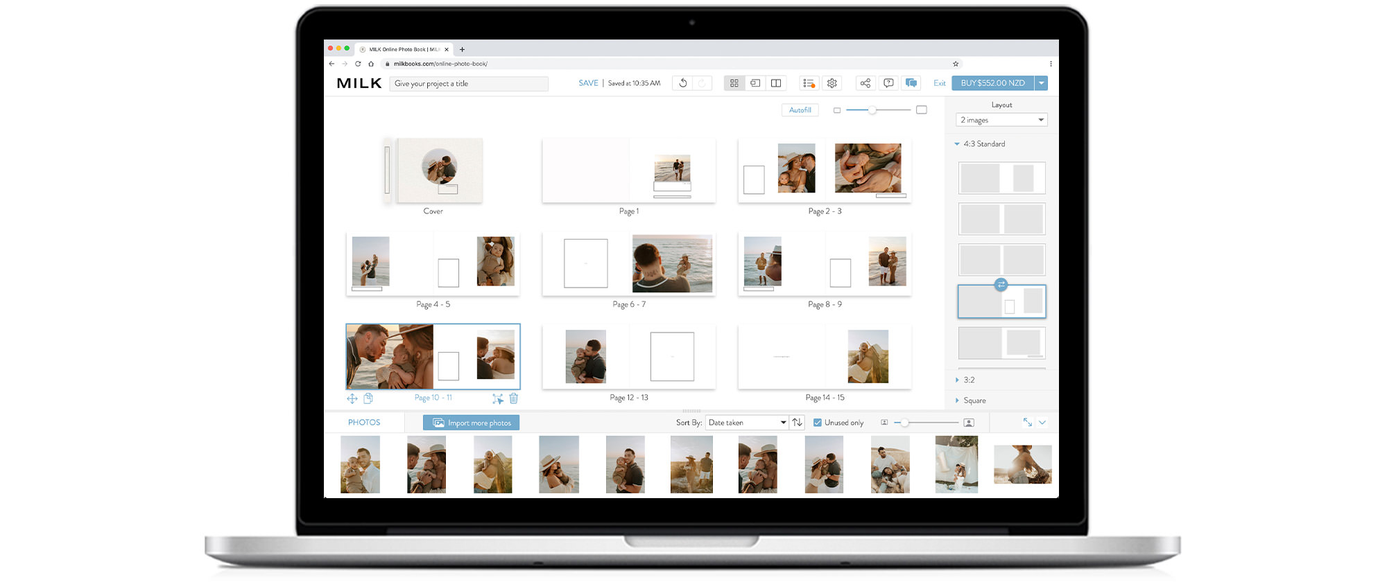 Screenshot of Landscape Photo Book being created in MILK Design Studio
