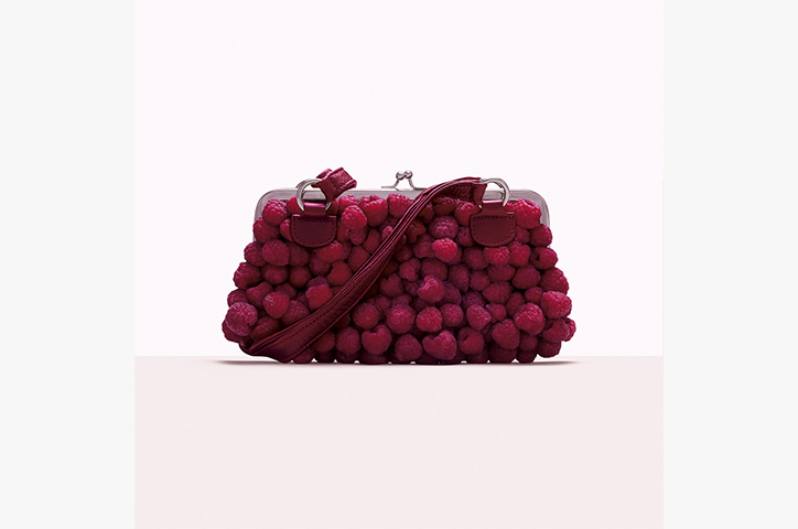 Photo of clutch purse made from raspberries with silver clasp