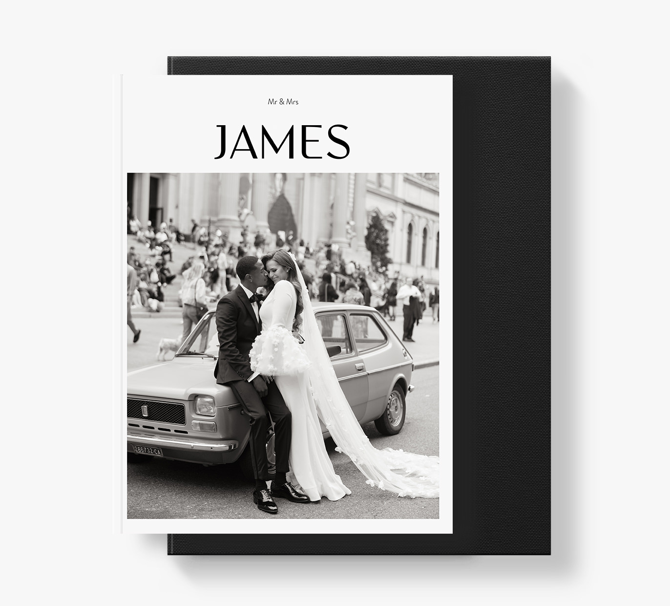 Wedding Magazine on top of Black Buckram Presentation Box