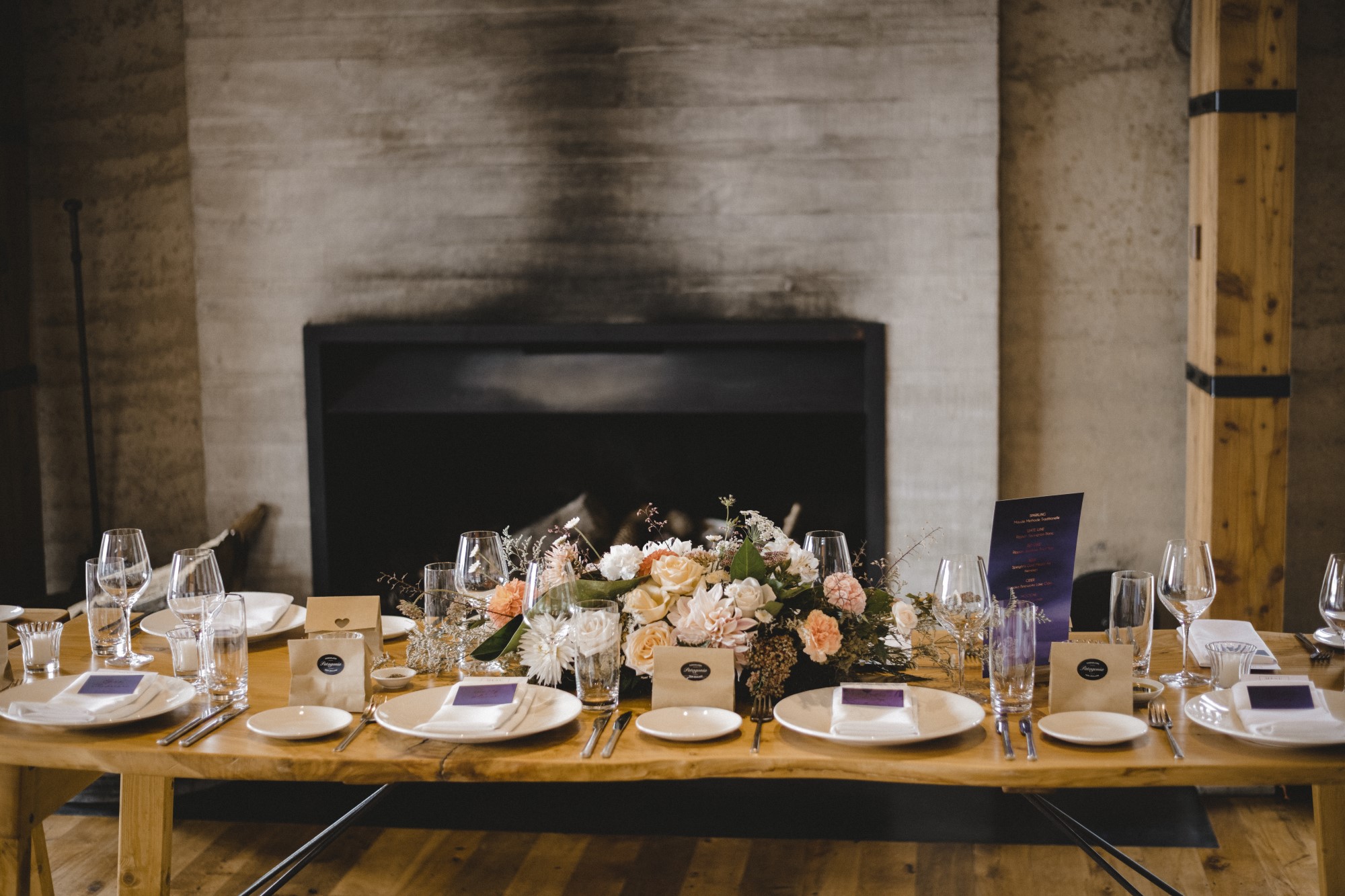 Rustic wedding dining table setting