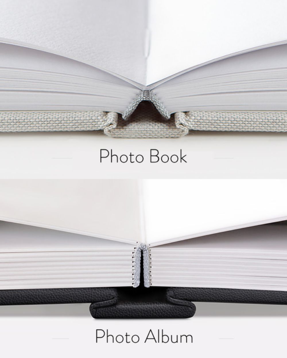 Closeup of photo book and photo album binding