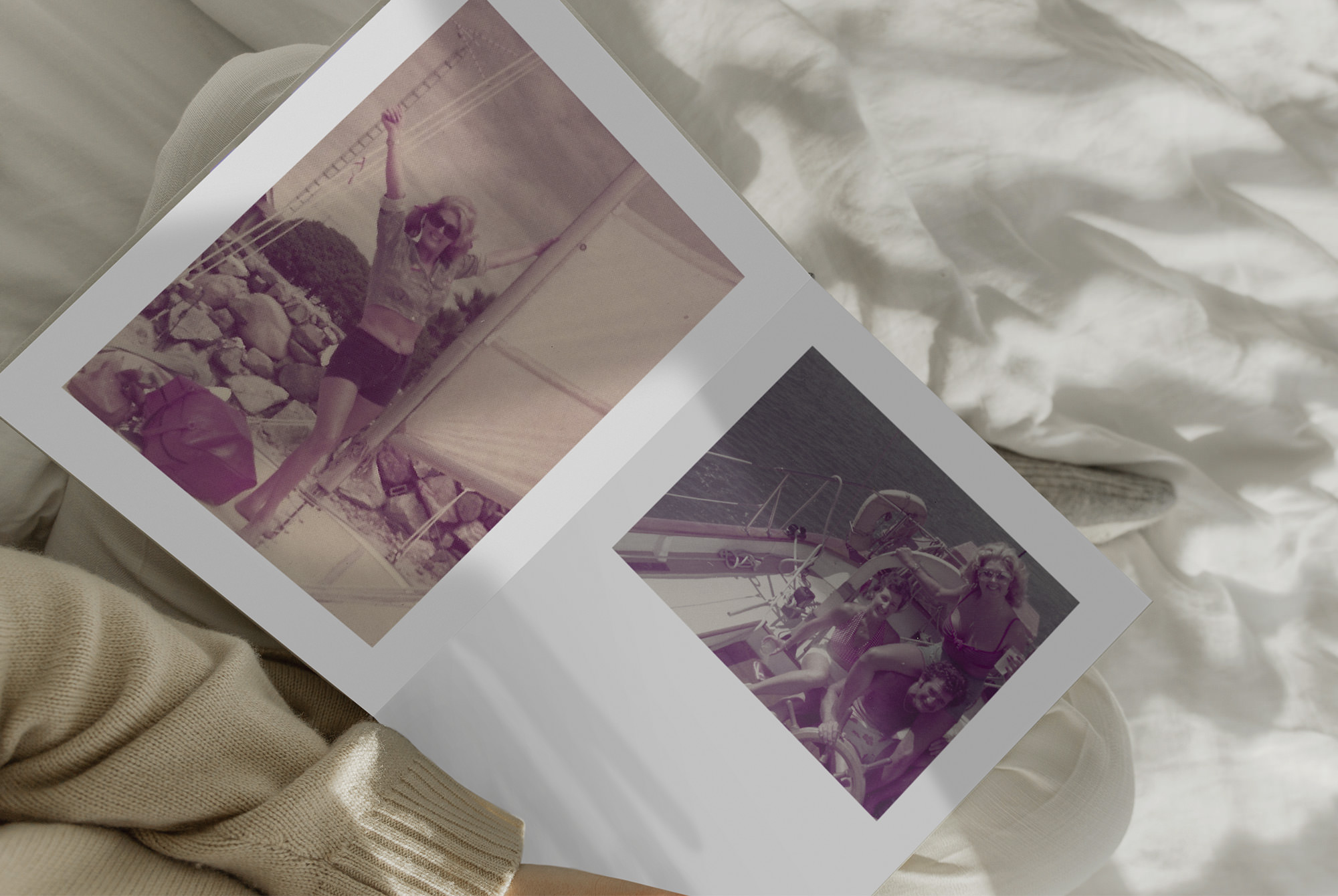 Open Portrait Premium Photo Album with old family photos