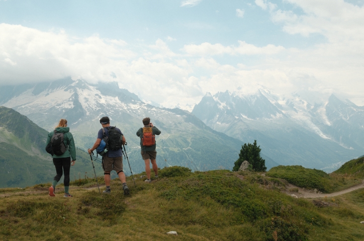 Mountain background with walkers