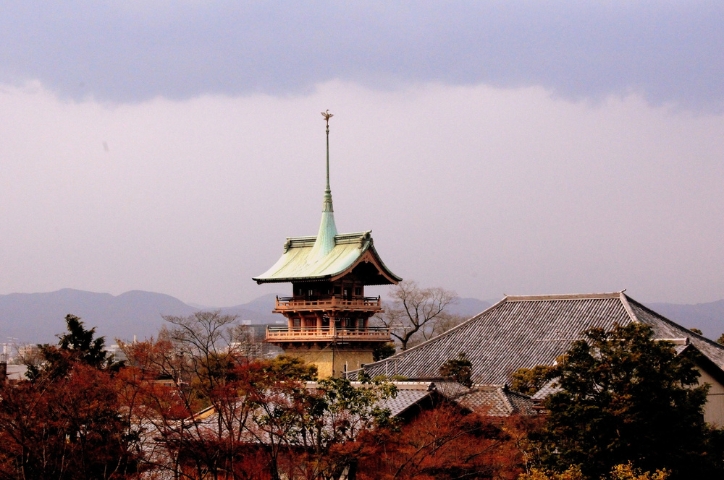 Purple sky on top of traditional tower