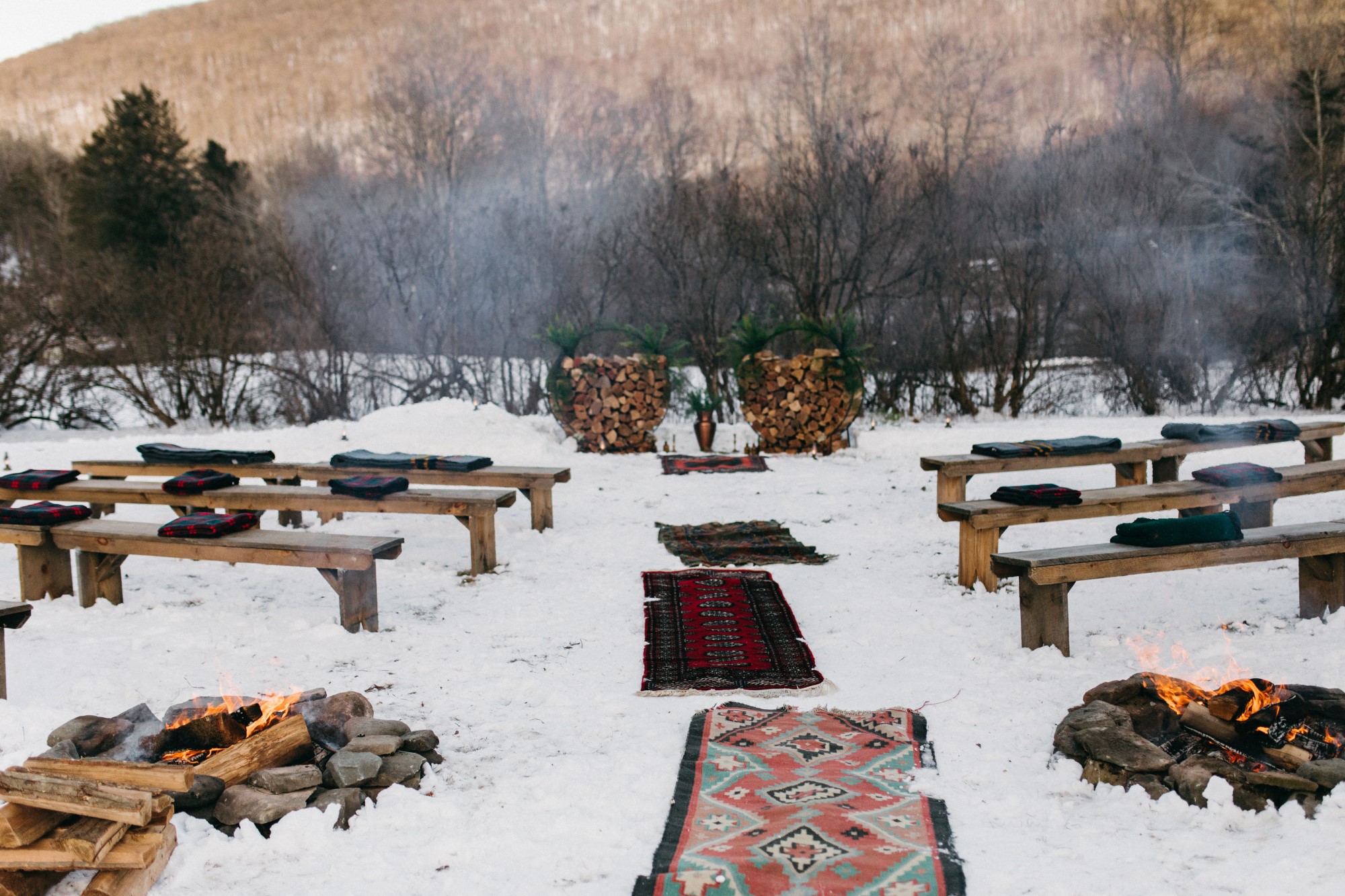 Snowy Winter wedding aisle venue