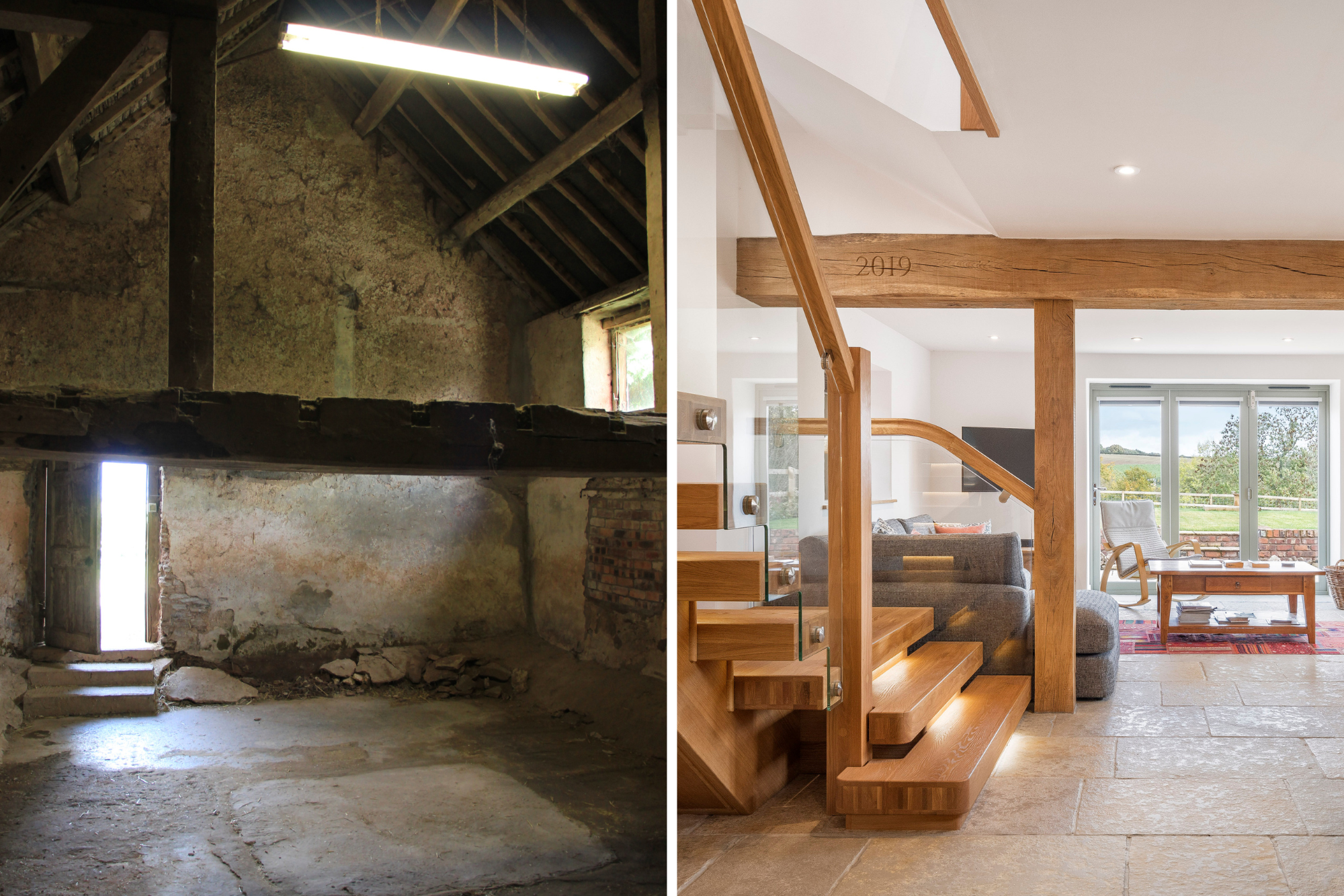 Dramatic before and after comparison of renovated house project