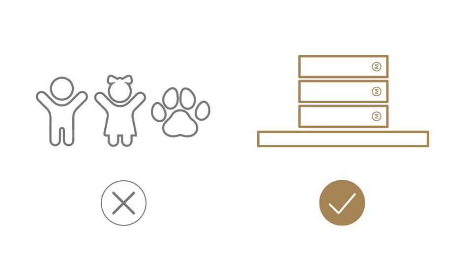 Care guide icons. Store your product out of reach of pets and young children.